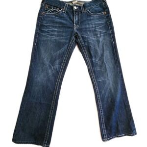 True Religion Mens World Tour Ricky 34x29 Thick Stitch Straight Wide Leg Flap...